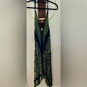 India Boutique Black Maxi Dress with Green Velvet Devore Accents